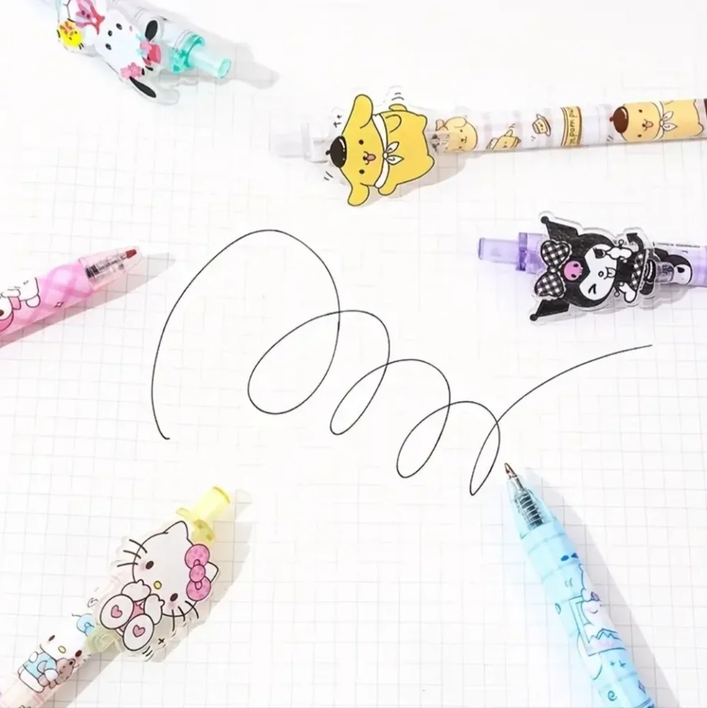 Set of 6, Hello Kitty & Friends Pens Sanrio Kuromi Melody Pom Cinnamoroll